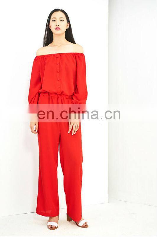 2015 new comes hot sale trendy off shoulder long sleeve woomen jumpsuit