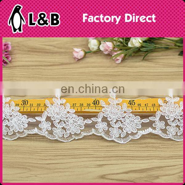 2016 manufacturer flower designs embroideried ivory bridal lace trimmings,embroidered bridal lace trim