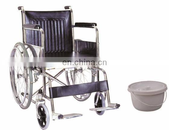 Durable manual steel folding commode wheelchair factory