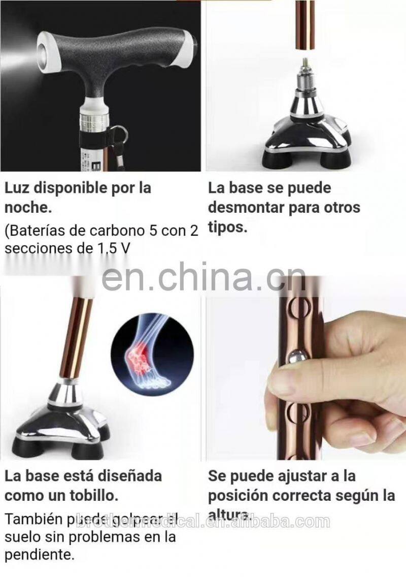 Buit-In LED Light Walking Cane Free Standing Folding Walking Cane crutch