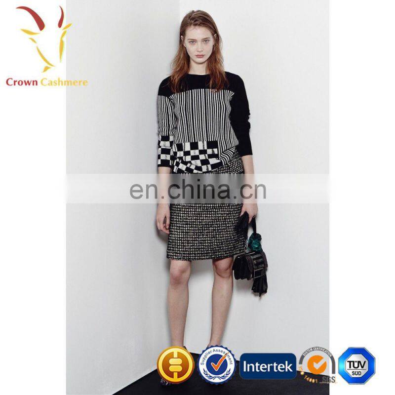 100% Pure Round Neck Strip Mongolian Cashmere Sweater Pullover