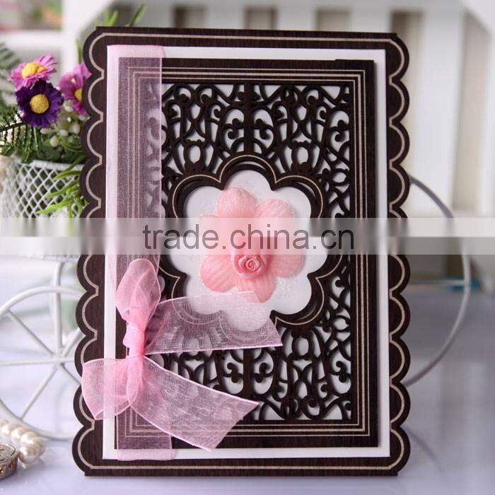 High Quality Fancy Design Wooden Laser Cut Wedding Invitation Card