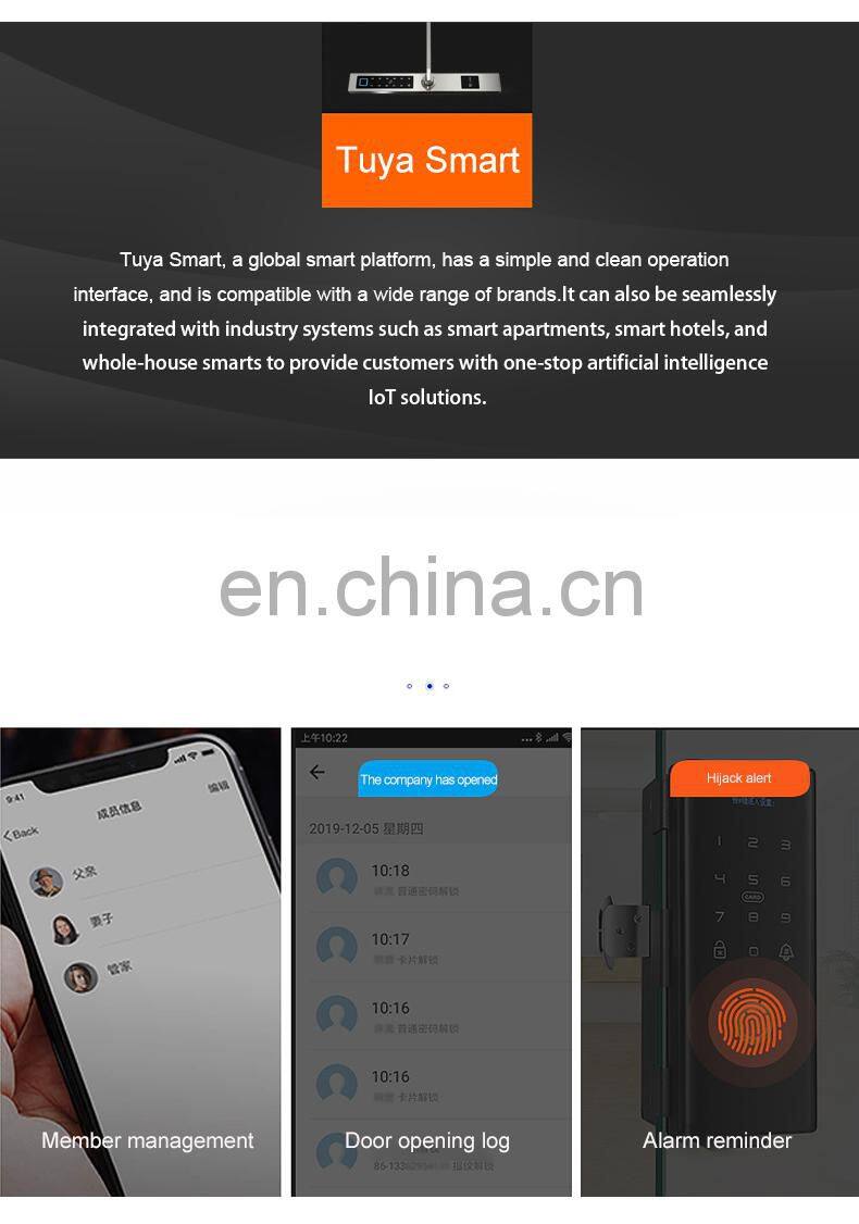 Tuya Smart Access Control Keyless Electronic Key Code Door Locks With APP And Code For Aluminum Frame Sliding Door with doorbell