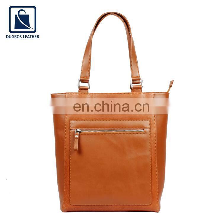 Matching Stitching and Cotton Lining Material Zip Closure Type Best Selling Genuine Leather Shopper Bag for Women