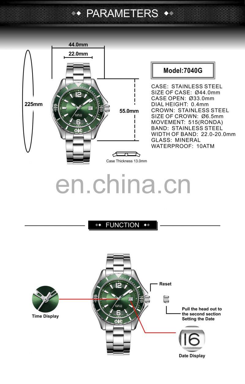 Ronda Movement Own Watch Diver Rotating Bezel Watches Men Wrist Luxury Stainless Steel Bracelet Custom Logo Watch