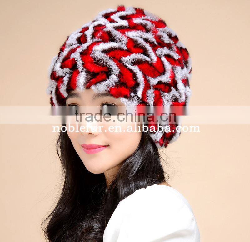 new style colorful genius lady rex rabbit fur thick thread female beanie