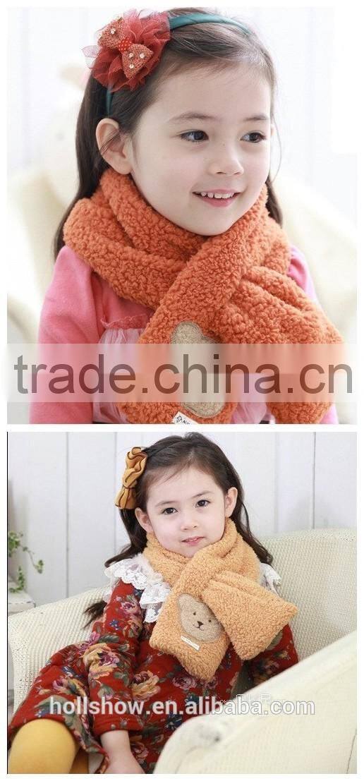Wholesale Sweet Cute Bear Flower Pattern Plain Fleece Fashion Baby Kids Girls Winter Scarf