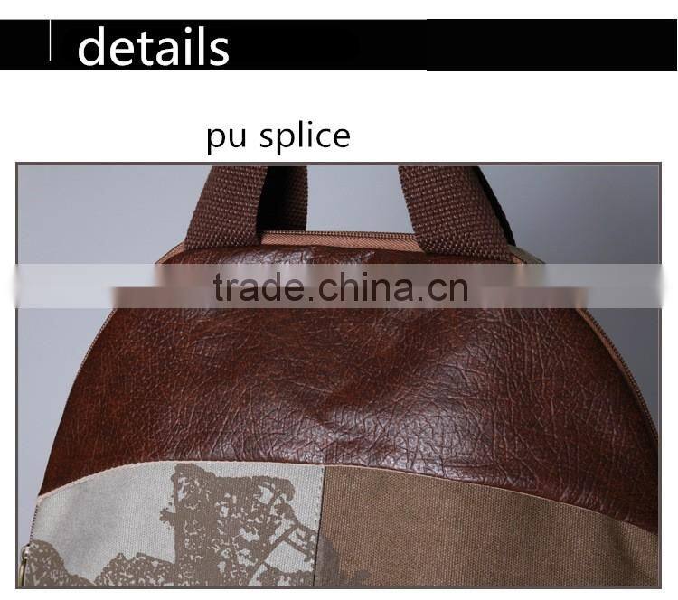 Korean design pu splice canvas school bacopack travel backpack