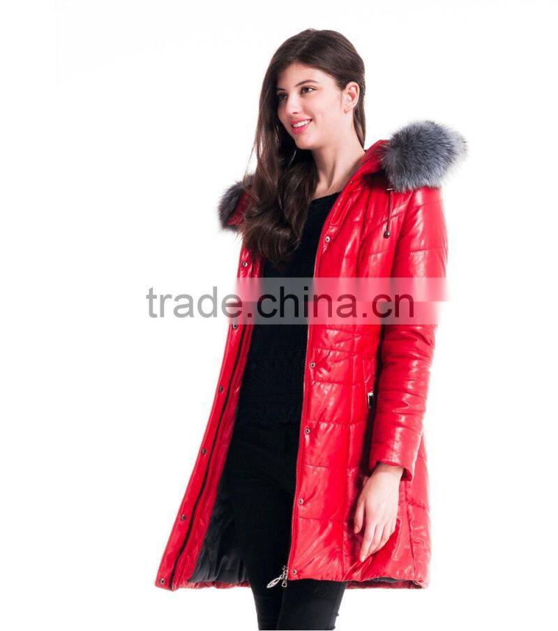 2015 Winter Women Medium Length Slim Fit Coat With Brown Fox Hat Overcoat