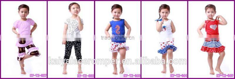 2016 Latest Design Wholesale Baby Outfit Cotton Sleeveless Leaves Pattern Girls Outfit For 0-8 yrs