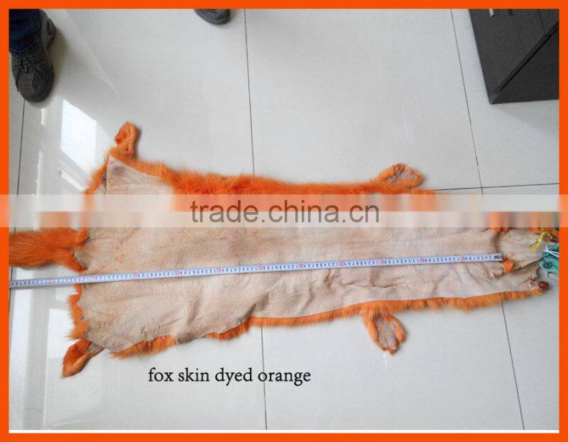 Fox fur skins dyed in different colors