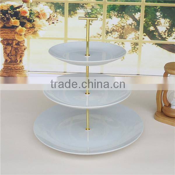 2015 new product factory directly ceramic cake stand, 3 tiers ceramic cake stand