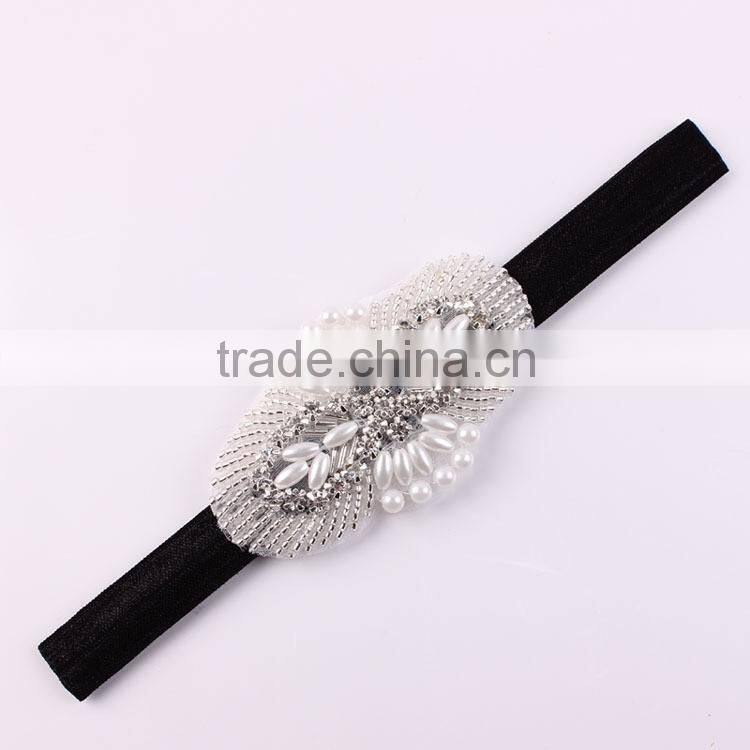Black Rhinestone Bridal Elastic Headband,Rhinestone Elastic Headband For Adult