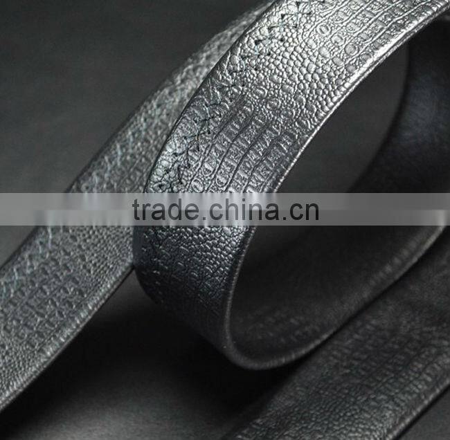 Both side cowhide leather black color elasticated belt
