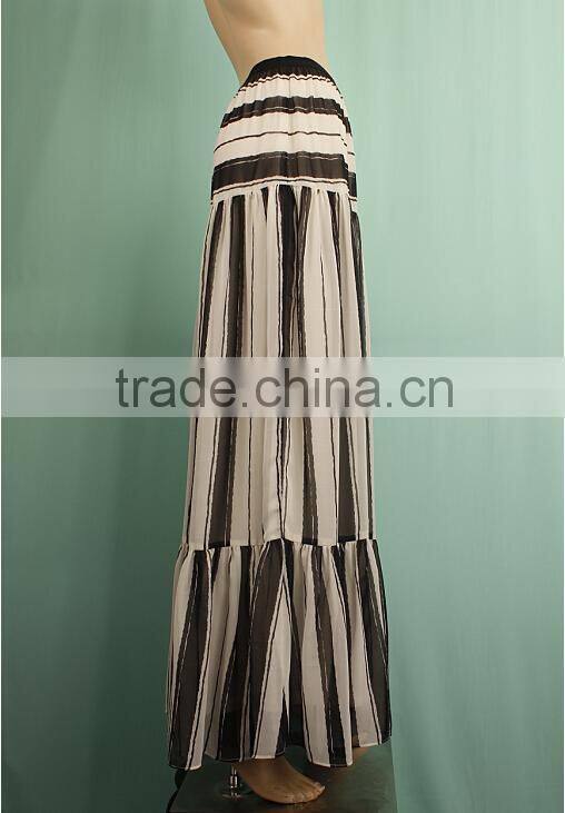 Pleated maxi elegant printed stripe plus size long chiffon skirts for women WS150932773