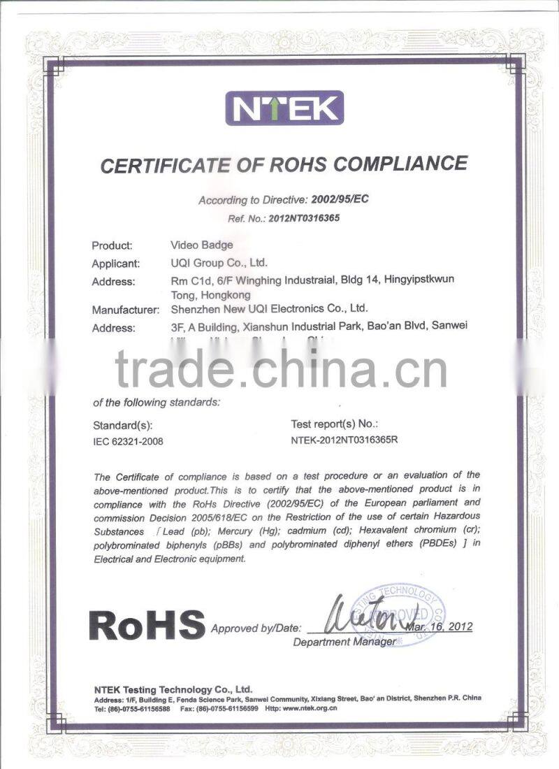 CE RoHS FCC Approved 3.0 Inch wear photo badge, picture player, magnetic pic displayer