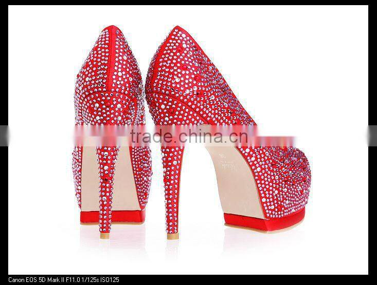 Sexy large size up 12 peep toe crystal party women high heel platform shoes