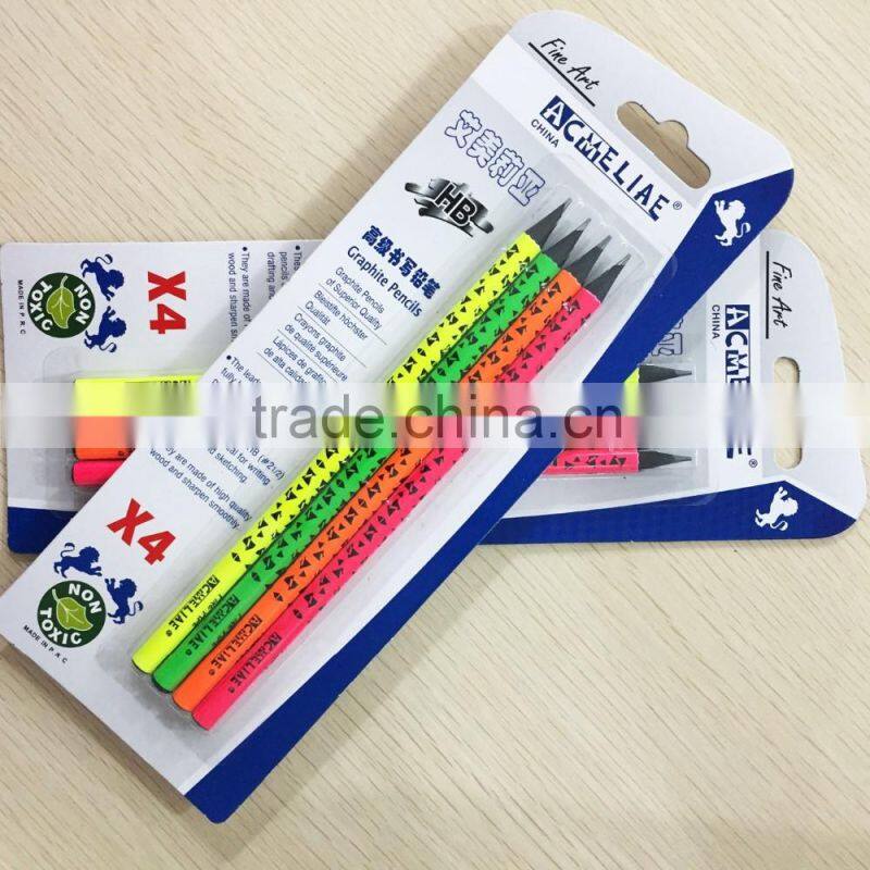 7" standard size round shape black wood neon body heat rolling HB pencil in blister card