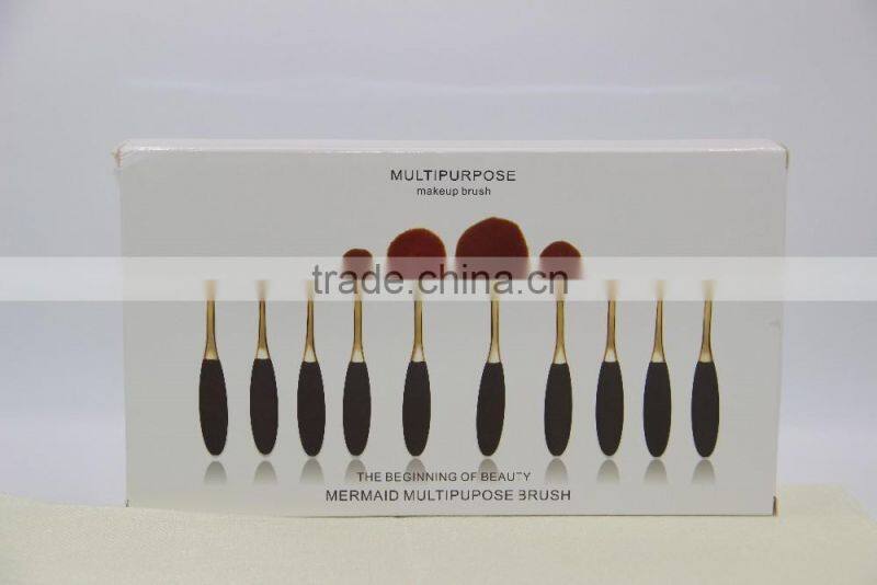 Factory directly super soft black rose gold oval makeup brush 10pcs with rose gold package