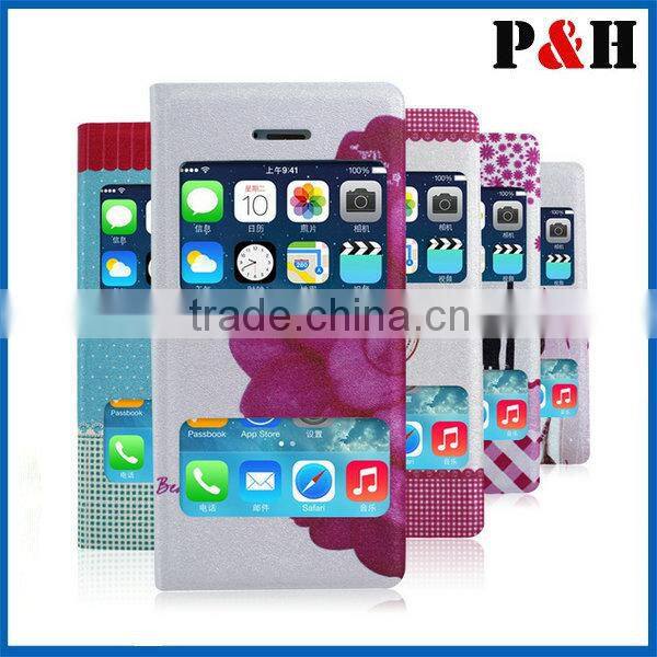 New flip scuttle case color printing leather case for iphone 5 mobile phone case