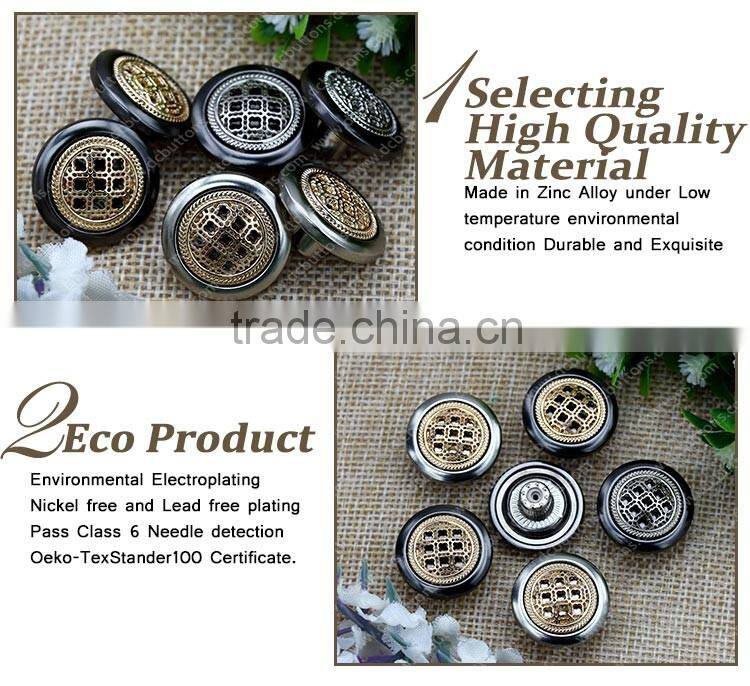 Fashion Button Rubber Core Denim Metal Jeans Button Shank Button With Pierced and Grid Logo
