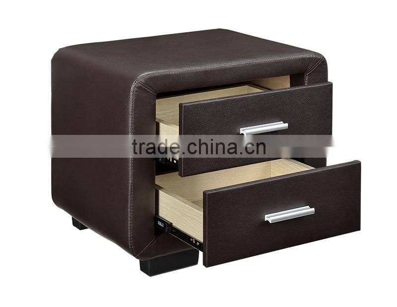 Italian design faux leather PU bedeside table or night stand with two drawers