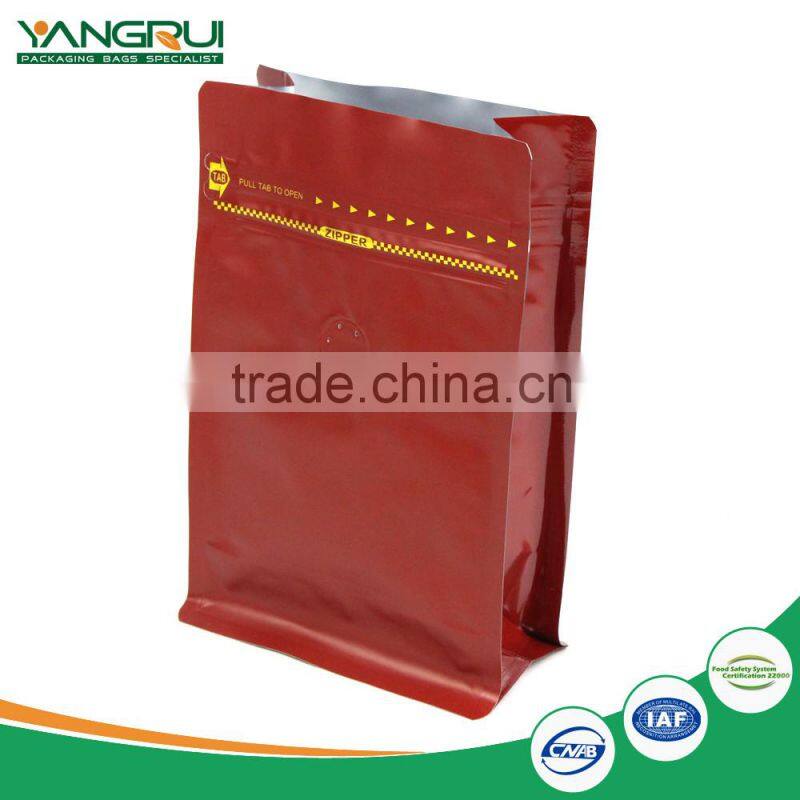 aluminum foil bag side zipper flat bottom bag packaging for coffee or tea with valve