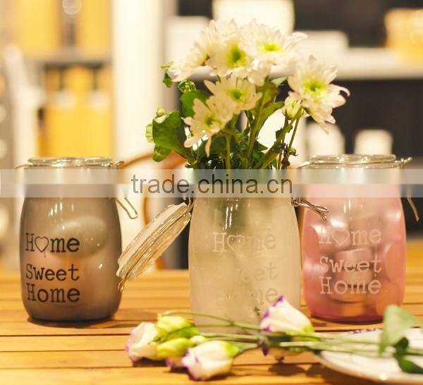 foodgrade transparent colorful storage glass jars with hinged lid