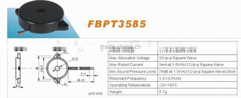 hot sell 12v 75DB 35mm top hole buzzer FBPT3585