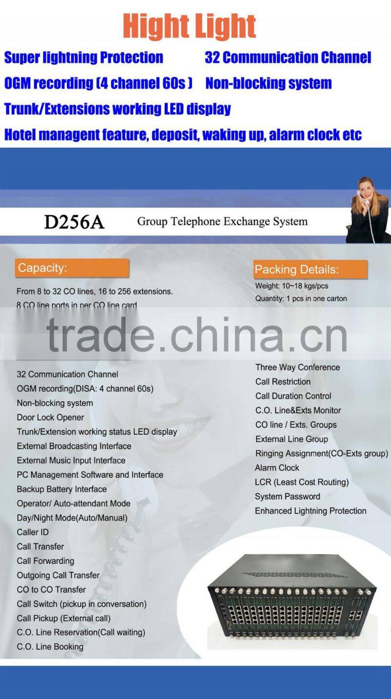 Hotel 16 CO lines 128 lines Analog PABX PBX System of Telephone D256A-16128