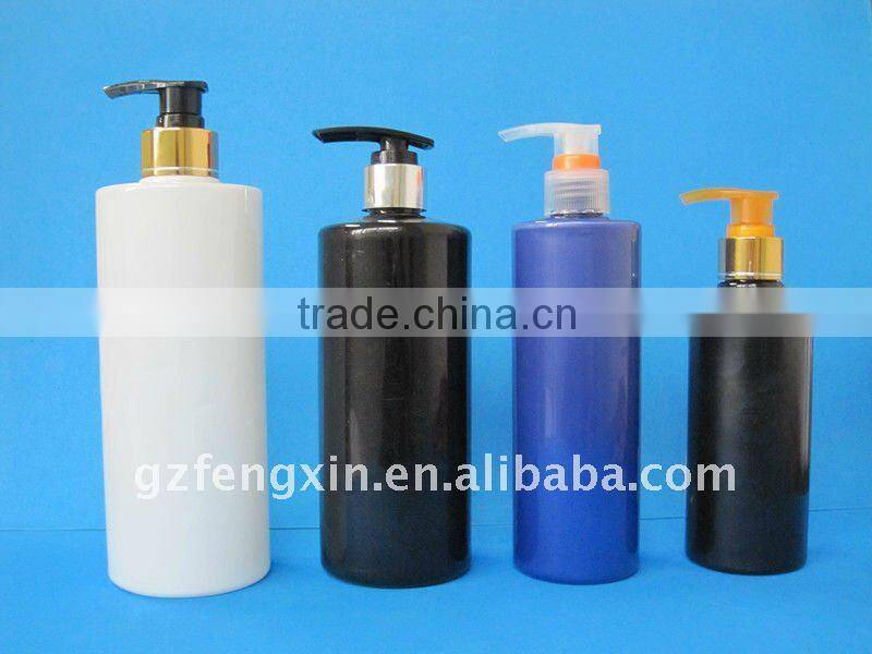 Personal care cylinderical PET plastic shampoo bottle with sealing type silver cap lotion pump