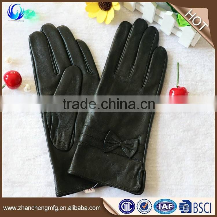 2016 New design ladies goatskin C grade leather gloves for touch screen