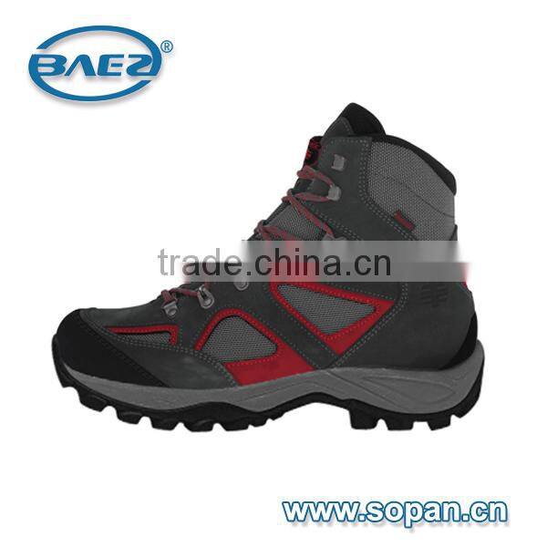 2016 good quality grey and burgundy cow suede leather men hiking shoes