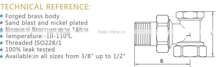 ART.5047 Competitive Price Copper China Supplier Forged Nickel Plated Brass Male Threaded Angle Radiator Valve With Brass Handle