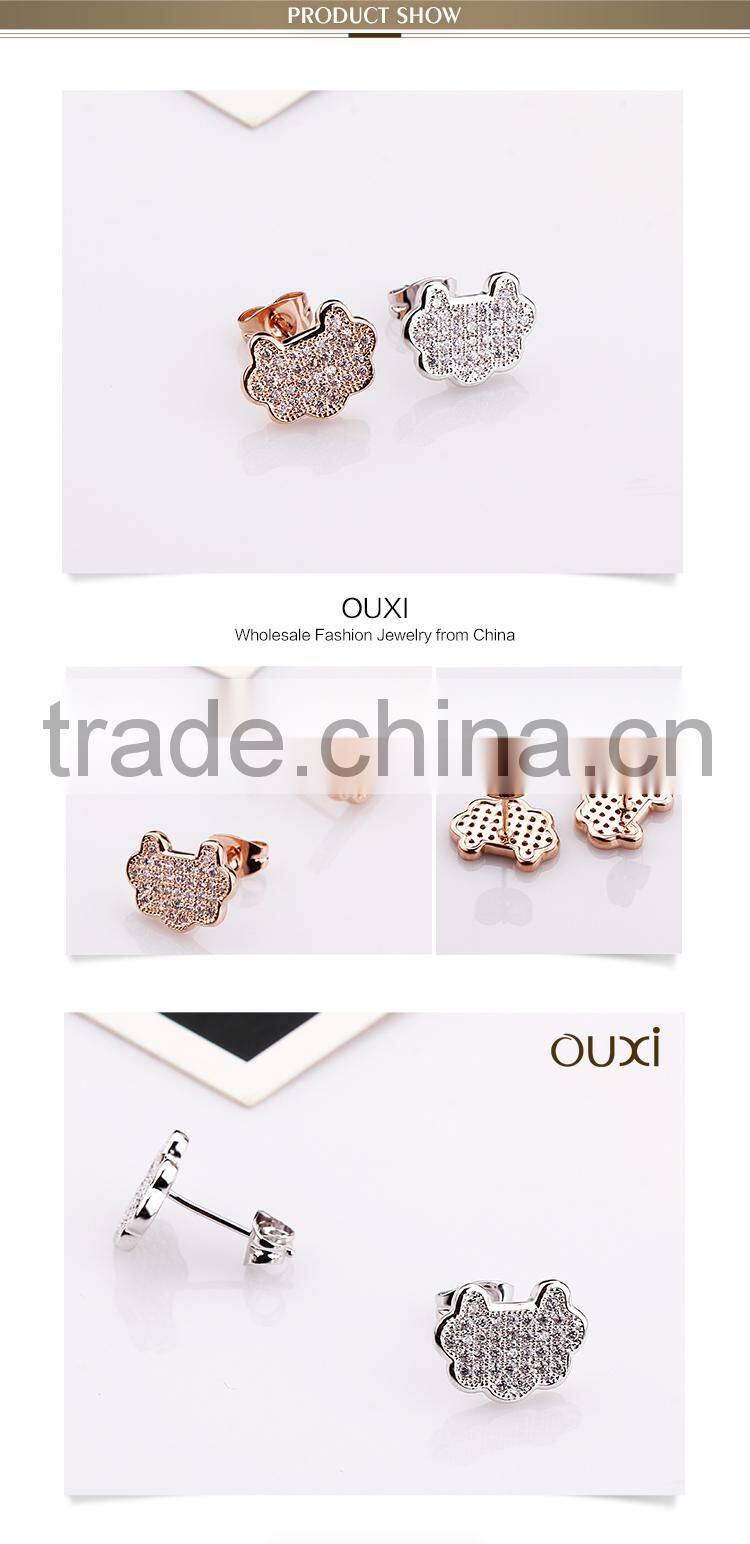 2015 OUXI factory price women fashionable ear stud jewellery made with AAA zircon