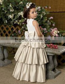 A-Line/Princess Scoop Neck cap sleeves Ankle-Length Organza Flower Girl Dress With Bow(s) Cascading Ruffles