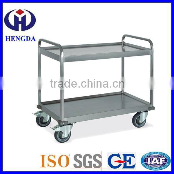 Double Handle Dining Cart Stainless steel two-layers food trolley