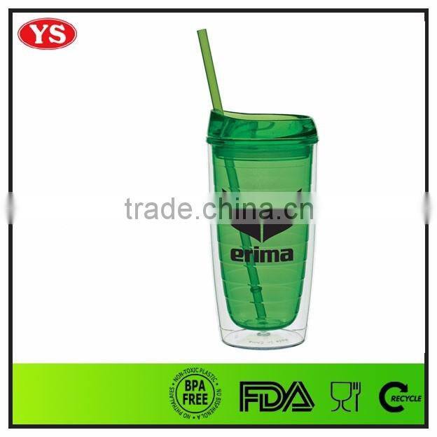 eco-friendly double wall 16oz clear acrylic tumbler with straw