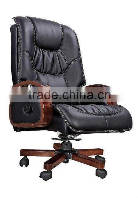 China manufacturer boss recliner office chair with woodern base&armrest