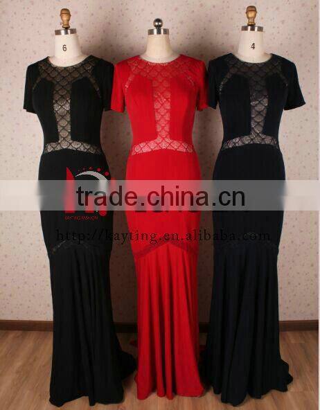 Simple short sleeve spandex cotton mermaid evening long dress