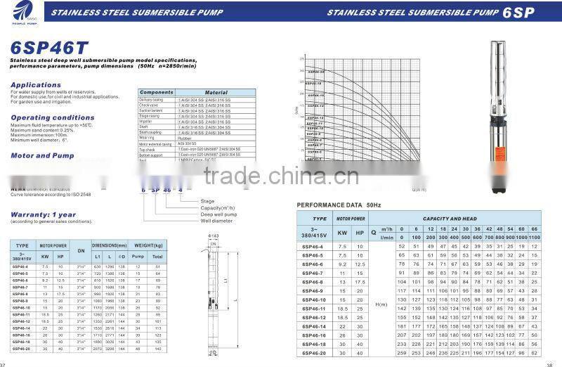 380 Voltage Three Phase 6SP46T deep well water pump