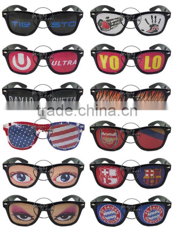 2014 Hot Sell Trendy Sunglasses With Custom Logo Pinhole Printing On Pinhole Sticker Lens Trendy Sunglasses (BSP2836)