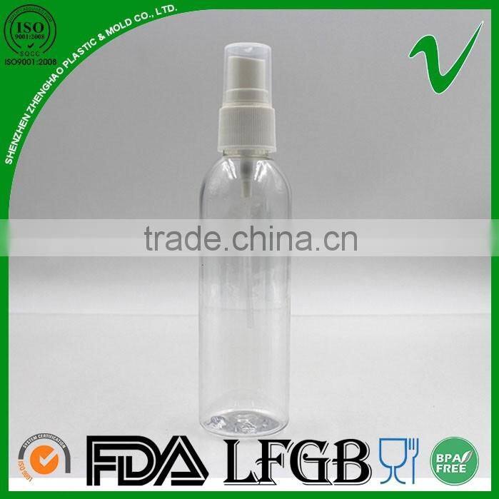 PET empty cosmetic boston round plastic bottles with sprayer