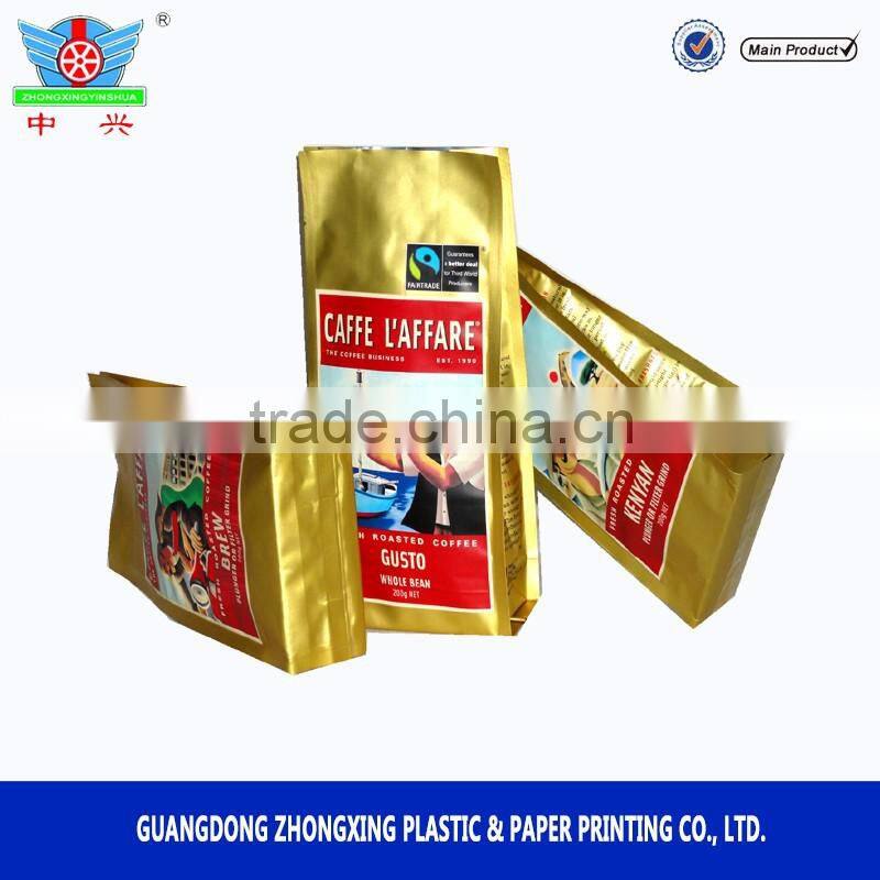 Customized plastic packaging bag for flat bottom tin tie coffee pouch with valve