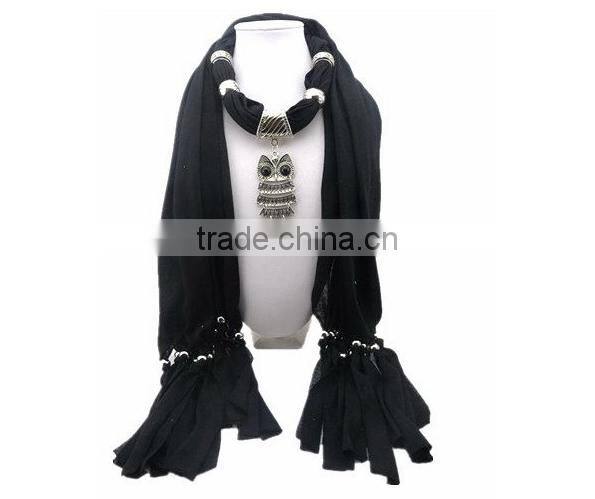 2014 Newest Fashion Ladies Owl Diamante Pendant Jewellery Necklace Neck Scarf Wrap