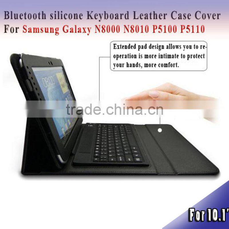 3.0 Bluetooth keyboard for samsung galaxy Note 10.1 N8000/N8010/P5100 silicone Keyboard Leather Case Cover silicone case