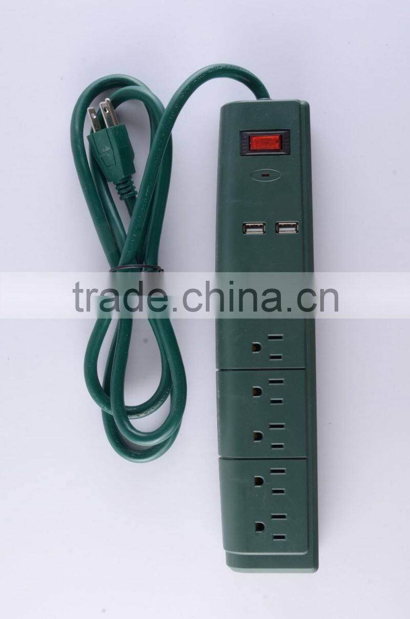 H30147 ETL/CETL Surge Protector 6 Outlet Power Strip with 2 USB Charging Ports Heavy Duty 15 AMP