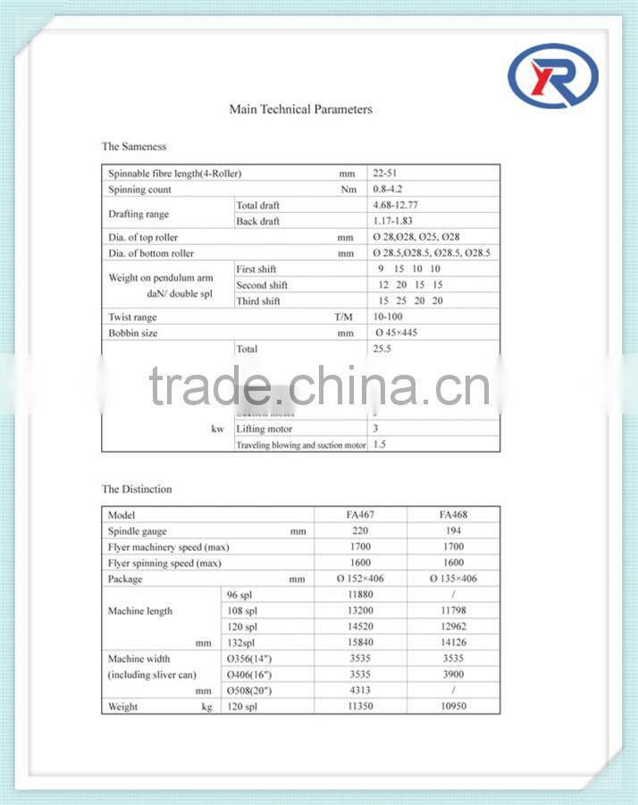 new technology FA467/FA468 Four Inverters Roving Frame Machine price list