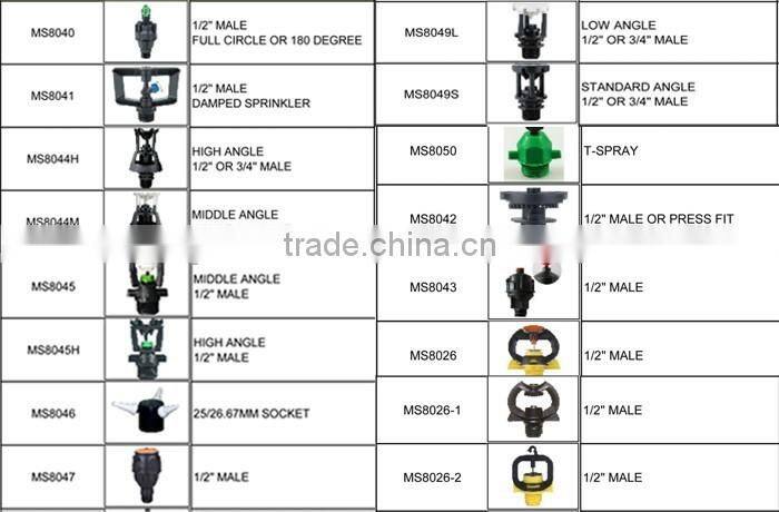 1/2" male plastic low angle sprinkler irrigation with smooth driven