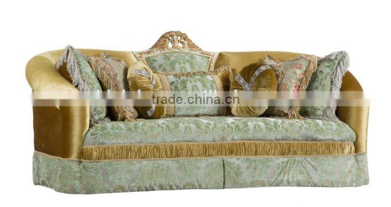 Fresh green color flower pattern fabric living room furniture sofa set